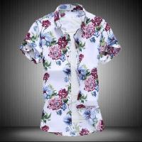 Camisa azul negra púrpura con solapa de un solo pecho de manga corta estampada blanca de verano para hombre, talla asiática M-5XL 6XL 7XL - details 9