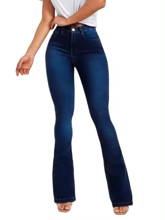 Pantalones vaqueros acampanados de moda de cintura alta para mujer - 1