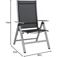 Silla de Jardín Plegable Monza, Silla Abatible de Aluminio y Textileno, Sillón de Balcón Respaldo Reclinable con 8 Posiciones, Plateado/Negro - details 31