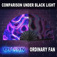 1 abanico de mano plegable con brillo ultravioleta: decoración de fiesta con luz de neón púrpura y azul extra brillante, perfecto para bodas, actuaciones de baile, conciertos, bares, reuniones familiares y decoraciones de pared del hogar - details 3