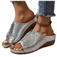 Chanclas de PU Roma para mujer, Sandalias de tacón inclinado, talla grande, Punta expuesta, 43, 42, 41, 40, 39 - details 5