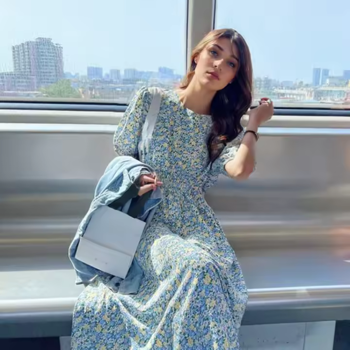 Vestido corpiño con mangas florales frescas para mujer, vestido largo romántico de estilo francés con temperamento suave, tejido de poliéster estampado - 1