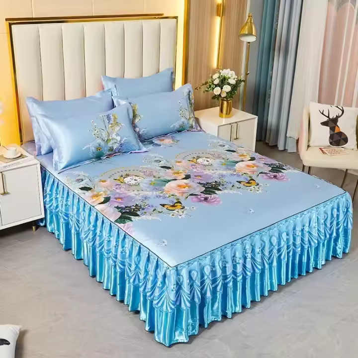 Funda de Cama de Encaje Clásico Royal Blue 2/3 Pcs Lavable con Banda Elástica - 1