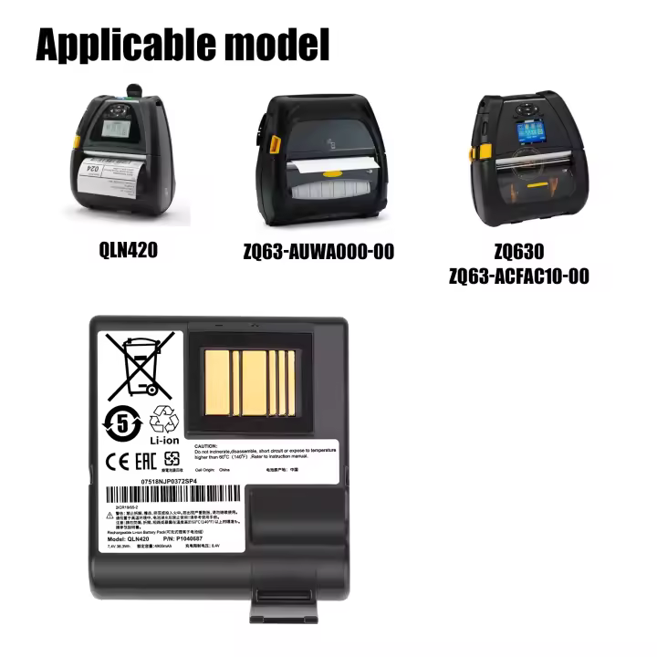 Batería Impresora Portátil Zebra QLN420 ZQ630  ZQ63-AUWA000-00 ZQ63-ACFAC10-00，P1040687 BTRY-MPP-68MA1-01 P1049729 - 1
