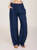 Pantalones de Lino de Algodón para Mujer Cintura Elástica, Bolsillo, Estilo Callejero - details 2