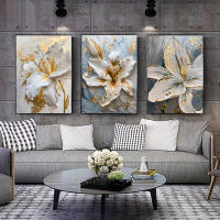 Póster de flores blancas y doradas abstractas nórdicas, pintura en lienzo Floral Simple escandinava, arte de pared de salón moderno, decoración del hogar - details 3