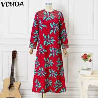Vestido de talla grande 5XL con estampado bohemio para mujer VONDA 2024, vestido veraniego Vintage de manga larga, vestido informal holgado con cuello redondo hasta el tobillo - details 4