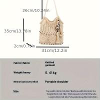 Bolso tejido de hilo de moda con borlas de cuentas de madera, un nuevo bolso de paja con diseños recortados, perfecto para vacaciones y salidas a la playa, un accesorio versátil para mujeres. - details 1