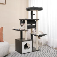 Muebles de madera modernos de la torre del gato, soporte del árbol del gato, 51,3 pulgadas con un túnel columpio de hamaca - details 1