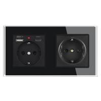 Enchufe de pared USB tipo C estándar de la UE 220V enchufes dobles,153*82mm panel de vidrio templado. - details 2