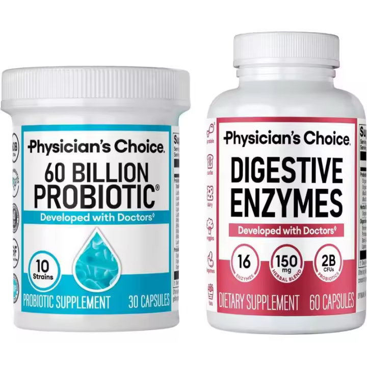 Paquete intestinal avanzado de elección del médico: 60 mil millones de probióticos de 30 quilates + enzimas digestivas de 60 quilates para la salud digestiva, intestinal y inmune - 1