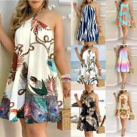 Vestido halter con estampado tropical, espalda descubierta, estilo vacacional para primavera y verano, ropa de mujer. - details 1