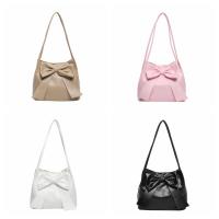 Bolso de hombro elegante de Color sólido con lazo de PU, bolso de mano portátil de estilo coreano, bolso de cubo de lujo, bolso de moda para axilas para mujer - details 16