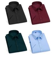 Novedad de primavera y verano, camisa de manga corta elástica de color sólido para hombre, sin permanente, resistente a las arrugas, informal, de negocios, - details 5
