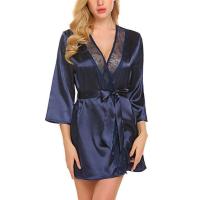 Albornoz de satén kimono para mujer, albornoz de media manga con borde ENCE para novias, vestido de novia, pijama, dormir, hogar de mujer - details 6