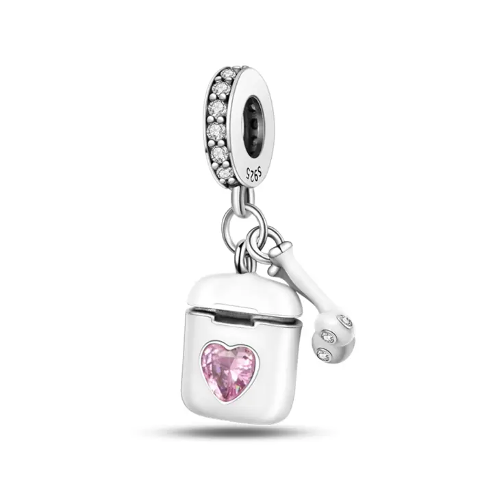 Auriculares inalámbricos creativos en plata, cuentas en forma de corazón compatibles con pulsera, regalo de joyería para mujer - 1