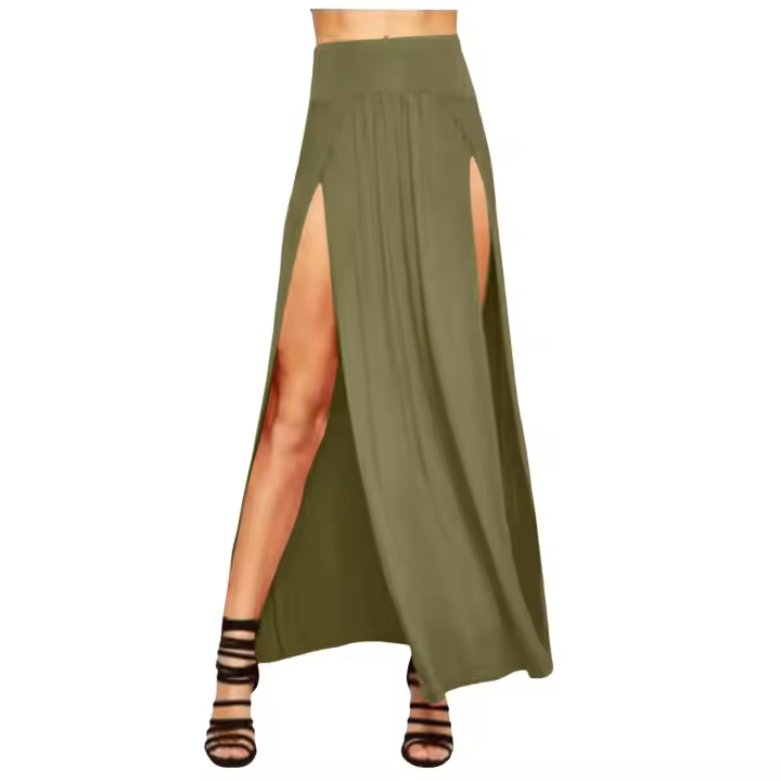 Faldas para mujer Falda larga maxi con doble abertura para mujer Falda corta de cuero básica lisa con dos lados y abertura 4 22 - 1