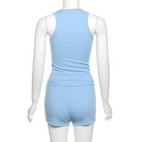 BUNO-chándales informales para Mujer, conjunto de 2 piezas, chalecos cortos elásticos con cuello en U y pantalones cortos acanalados, ropa deportiva concisa para gimnasio - details 43