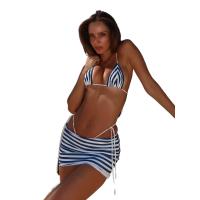 Microbikini Estampado de Rayas Azules Traje de Baño Sexy con Tanga y Cuello Halter para Mujer - details 0