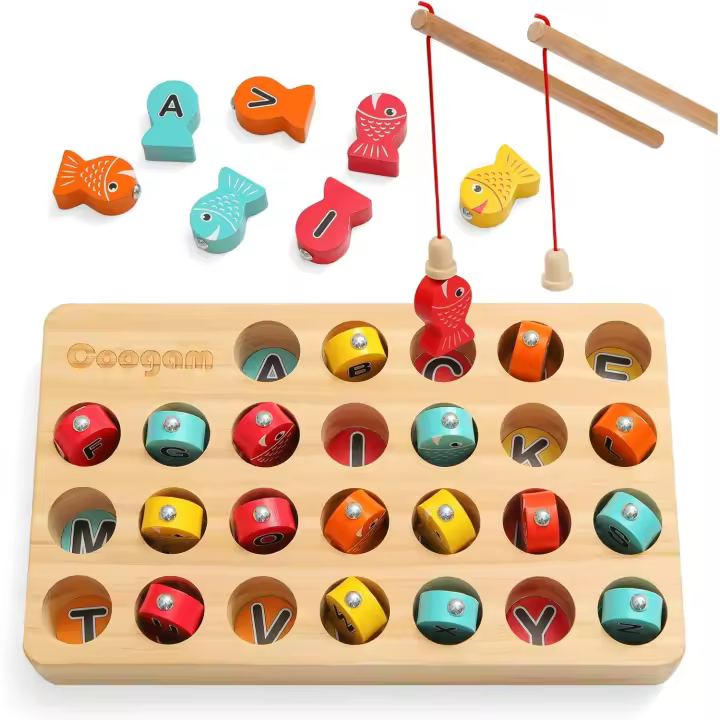 Wooden Magnetic Fishing Game, Fine Motor Skill Toy ABC Alphabet Color Sorting Puzzle, Montessori Letters Cognition - 1