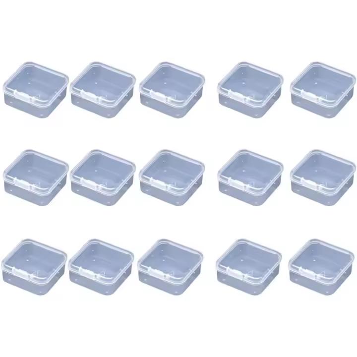 Caja de Plástico Transparente con Tapas Paquete de 15 para Organizar Monedas, Tapones y Artículos Pequeños 4.3x4.3cm - 1