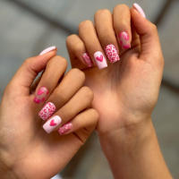24PCS Uñas Curtas Cuadradas Rosas Con Diseño De Amor Y Blanco Uñas Postizas Francesas Colores Dulces Para Fiesta Uñas Postizas De Quemado - details 10