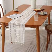 camino de mesa beige, mantel vintage de crochet Ence, tela de mezcla de algodón con borlas, mesa de comedor, restaurante, decoración de boda - details 3