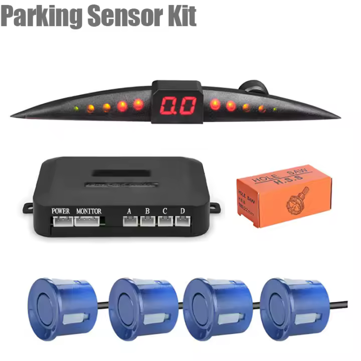 Kit de Sensor de estacionamiento para coche, sistema de Monitor de Radar de respaldo inverso con pitido, pantalla LCD, 4 sensores, 22mm, 12V, CC - 1
