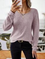 Suéter de Manga Larga para Mujer Jersey Informal a Rayas Verticales, Holgado, Color Sólido, Cuello Redondo, Moda de Otoño 2025 - details 17