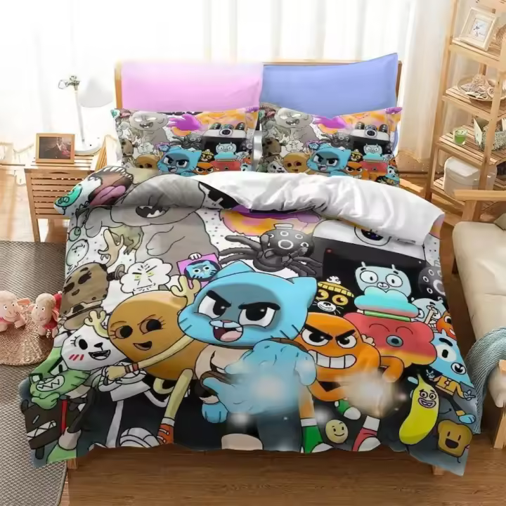 Conjunto de Cama 3D Impreso de Anime Amazing World Gumball Funda de Edredón Darwin Anais - 1
