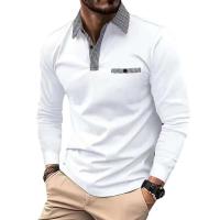 Camiseta polo de golf de costura falsa con bolsillo informal para hombre con cuello de manga larga de primavera y otoño - details 1