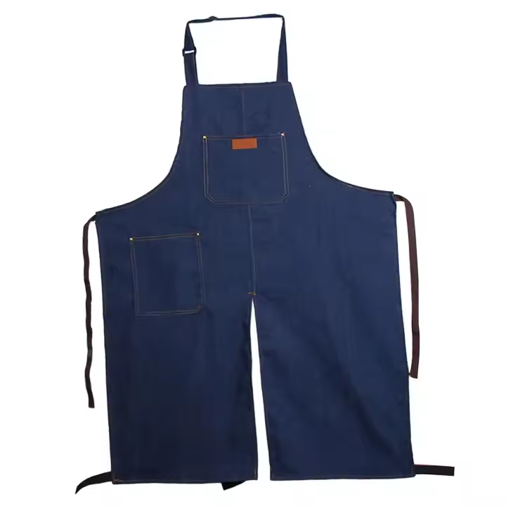 Breve delantal de mezclilla de cerámica con pierna dividida, lavable, absorción del sudor, cómodos delantales con cuello colgante para Chef Potters - 1