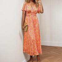 Vestido Elegante con Estampado Pastoral y Cuello en V para Mujer, Estilo Nuevo 2025, Ajustado a la Cintura - details 13