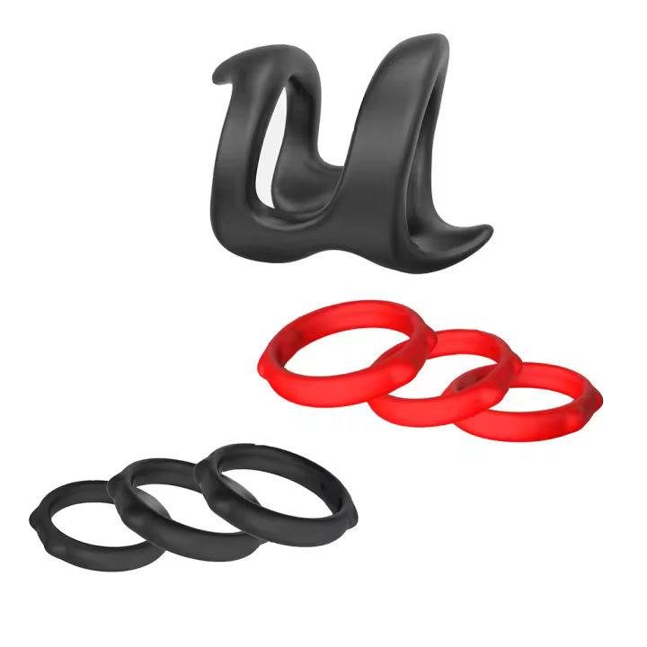 7 anillos de silicona para pene que contienen, incluido un anillo para pene en forma de U, tres anillos rojos, tres anillos negros para hombres, ayudas sexuales para la erección, placer, juguete sexual para hombres más fuerte y duradero - 1