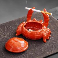 Pequeño Crab China Ashtray Con Cubierta Para Oficina Y Hogar Decoración China Lindo De Crustáceo Rojo Para Sala De Estar Y Despacho - details 6