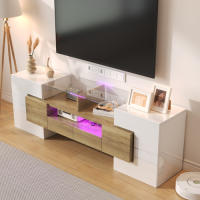 Mueble TV Elegante Tablero Bajo de Alta Brillo Blanco Diseño Moderno Superficie de Vidrio Luces LED - details 2