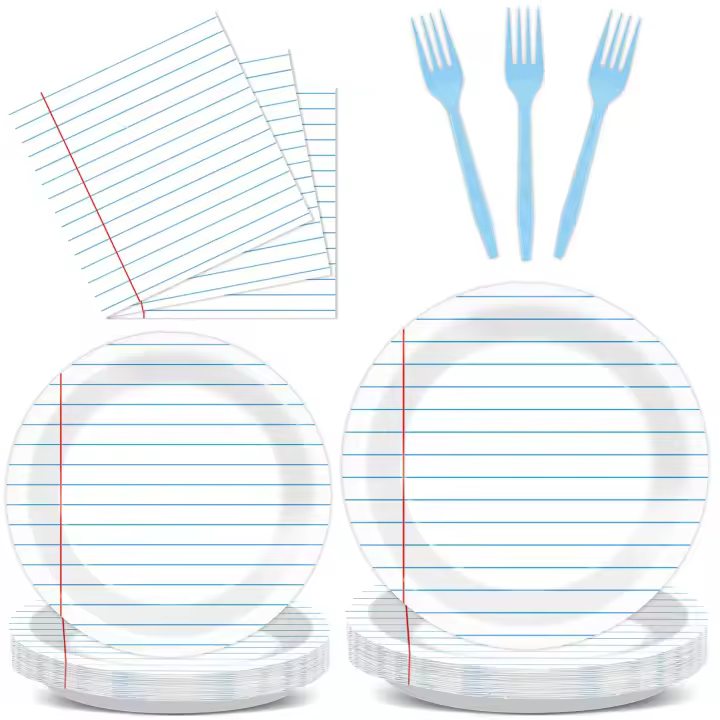 96Pcs Vajilla Desechable para Comida de Primera Día de Escuela Platos de Mano Escritura de Papel para Preescolar y Graduación Suministros de Fiesta de Temporada Escolar - 1