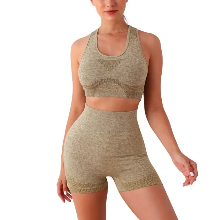 Conjunto de sujetadores deportivos para mujer, pantalones cortos de gimnasio, ropa de gimnasio transpirable, pantalones cortos, ropa de Yoga elástica, Leggings de Fitness - 1