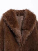 TRAFZA-Chaqueta de piel sintética para mujer, abrigo holgado de manga larga con cuello vuelto, color liso, informal, para invierno, 2024 - details 9