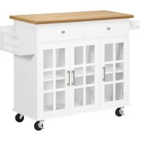 Cocina Isla Multifuncional con Ruedas 2 Cajones, 3 Puertas de Vidrio Templado, Toallera y Especiero - details 0