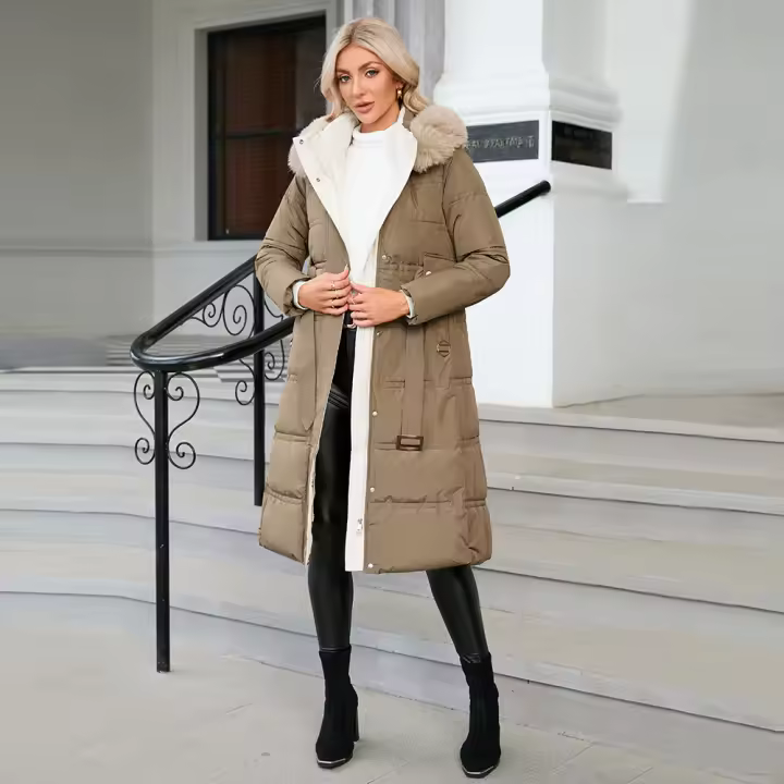 Chaqueta Larga de Invierno con Capucha y Plumón Acolchado para Mujer, PLUMÍFERO - 1