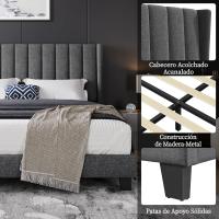Cama Doble Tapizada 140 x 200cm Estructura de Madera y Metal Moderno Ideal para Adultos 2 Personas - details 37