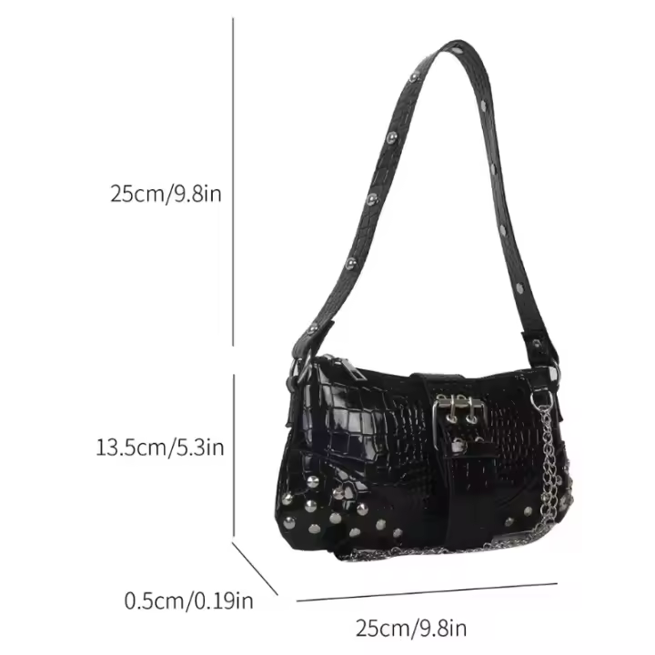 Bolso gótico de mujer retro con correa de cuero con cremallera, casual - 1
