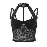 Sexy encaje calado hot top aros de acero con cierre de cuentas hebillas cuello halter negro - details 4