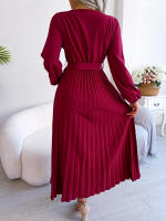 CDM Women Elegant V Neck Long Sleeve Pleated Maxi Dress - details 28