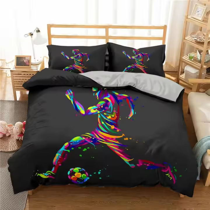 Juego de Ropa de Cama Deportiva de Lujo Funda de Edredón de Poliéster con Estampado de Baloncesto y Fútbol Cubierta de Almohada para Rey y Reina - 1