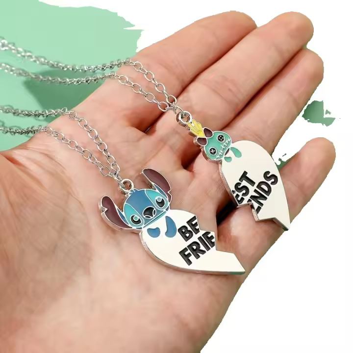 1 par de collar con colgante de corazón Stich Love, accesorios de joyería Kawaii Lilo y Stitch, regalos - 1