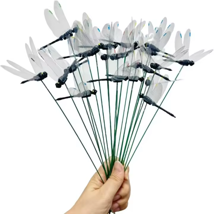 Estacas de libélula de jardín con palos, libélula falsa extraíble en 3D, 25,4 cm, impermeable, cabeza agitada, adornos de libélulas, decoración de jardín para exteriores, regalos caprichosos de - 1