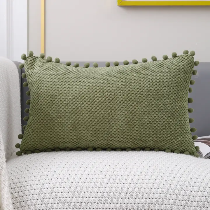 Funda de Cojín ANUMEI Pompom de Alta Calidad Decorativa para Sofá Sala de Estar Beige Resistente al Encuentro Estilo Moderno Forma Cuadrada Cierre con Cremallera - 1