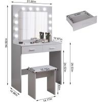 Maquillaje con Hollywood LED Espejo 2 Cajones Grans y Taburete 80x40x140cm (Gris) - details 2